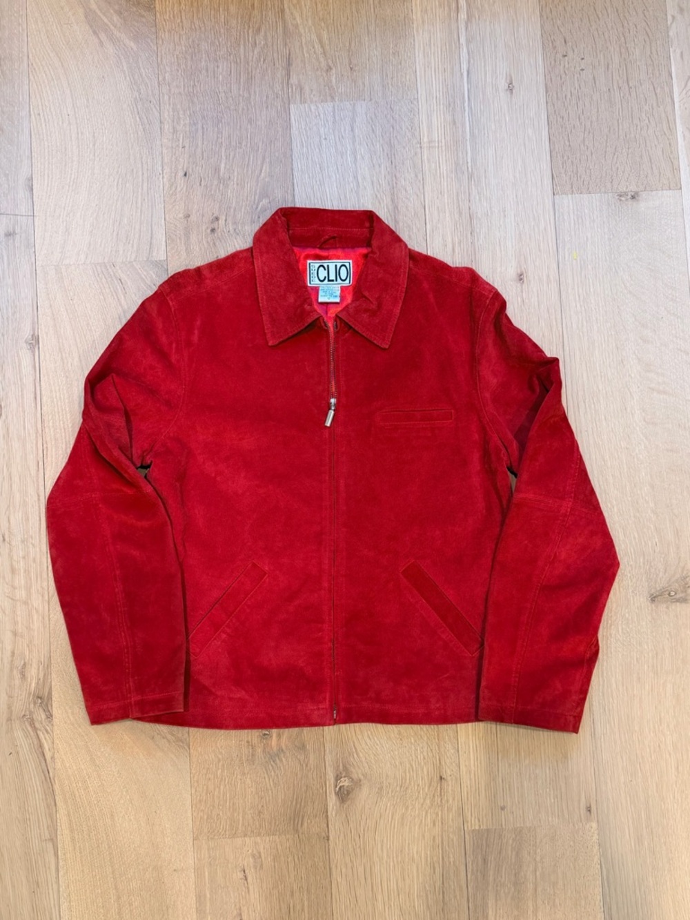 Vintage CLIO Red Suede Leather Jacket Zip Front Women’s Size 12